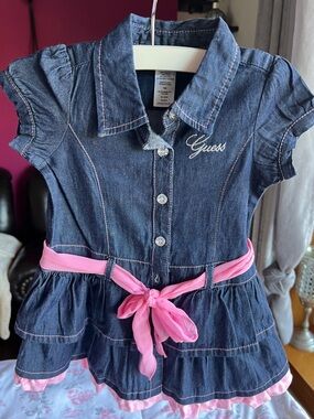 Guess Dark Denim Dress with Pink Sash